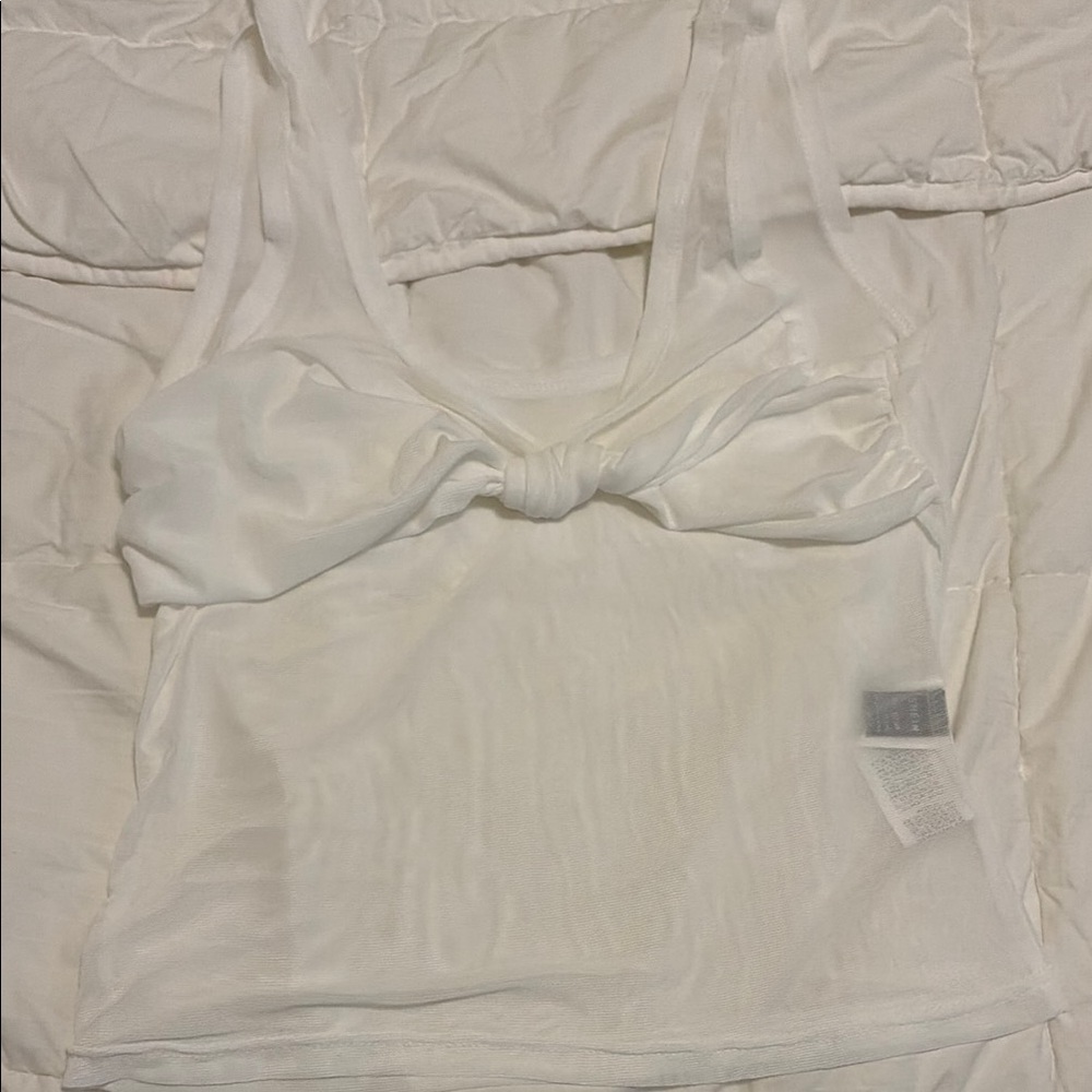 SHEIN White Sheer Bow Front Blouse